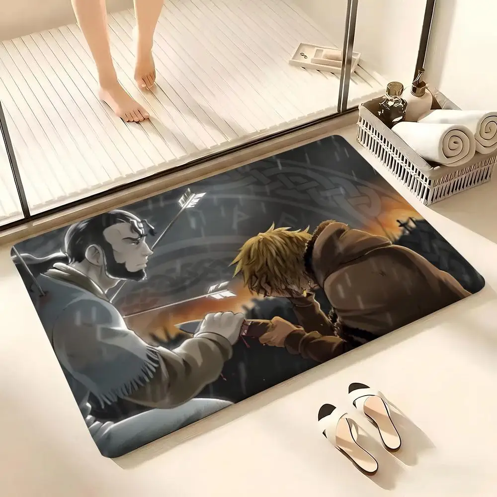 V-Vinland S-Saga Thorfinn Floor Mat Flannel Rug Non Slip Absorbent Soft Washable For Entryway Hallway Bathroom Kitchen Decor