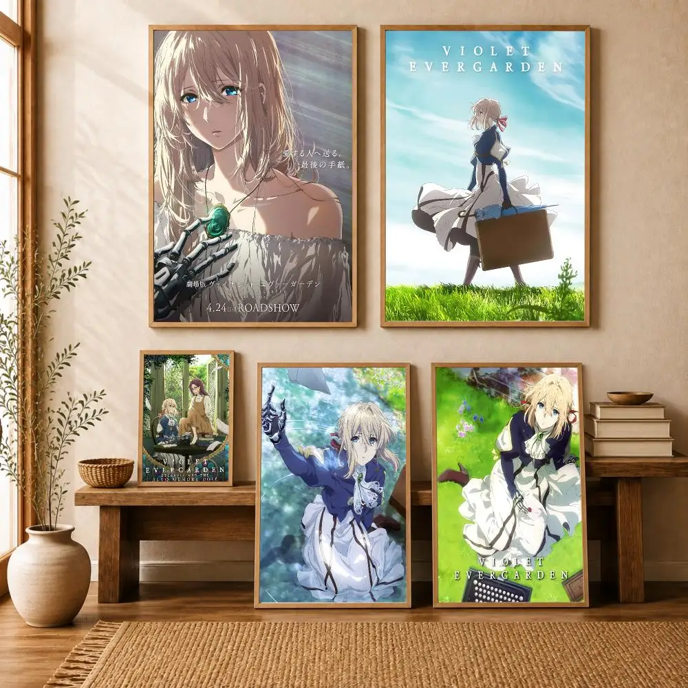 Violet E-Evergarden Poster Modern Art Wall Stickers HD Painting Self Adhesive Wall Decals for Bedroom Living Room Home Decor