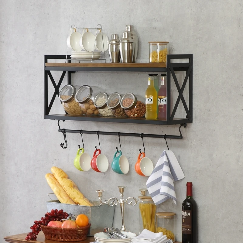 

#@Iron-wrought Wall-mounted Storage Rack for Kitchen Spice Rack, Multi-functional Storage Shelf, Dining Room Coffee Cup Rack