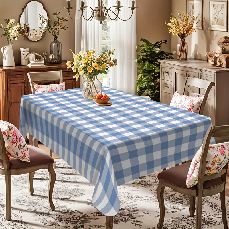 One blue and white checkered tablecloth - classic for use as a table cover in restaurants and kitchen party settingszyc