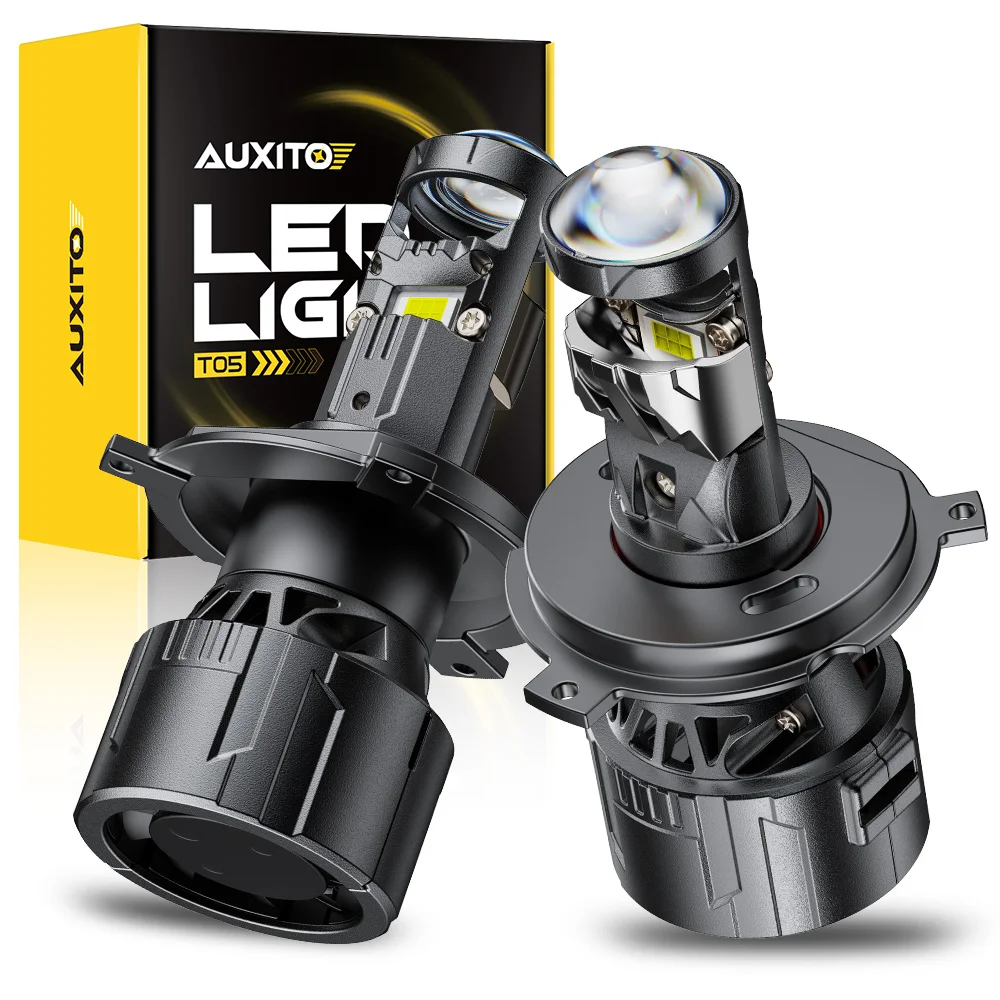 AUXITO 2Pcs Turbo H4 Bi Led Projector Headlights Left Right Hand Drive 9003 LED Lamp Hi/Lo Beam with HD Len Spotlight 25000LM