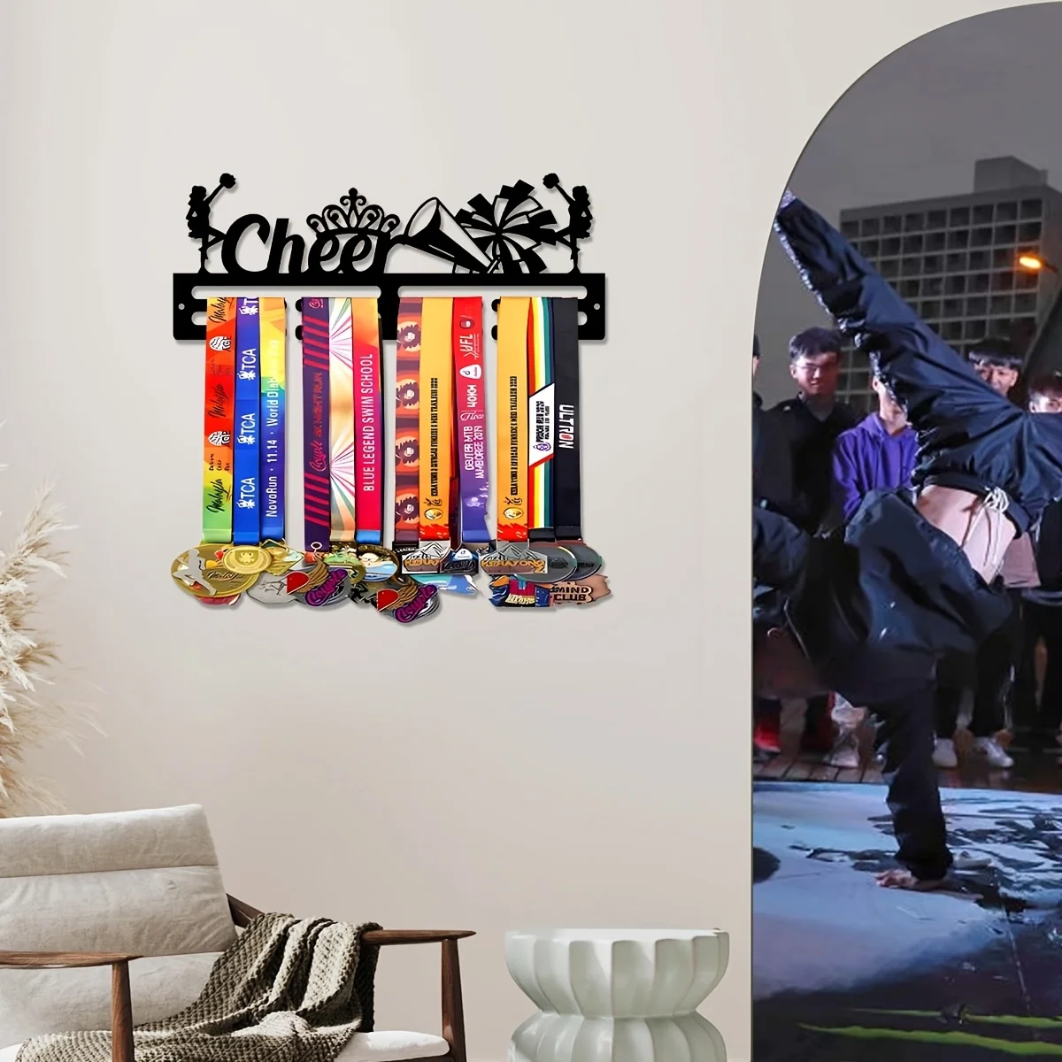 One 2D Flat Metal Cheerleading Medal Hanging Stand, a Metal Cheerleading Medal Display Stand, for Hanging MEDALS and Clothes