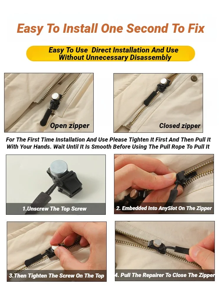 Durable Metal Instant Zipper Puller DIY Removable Replacement Bad Buckle Zipper Head 3 Different Size Zipper Repair Kit