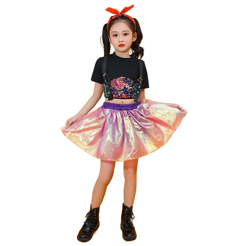 Costumi di danza Jazz bambini gonna da ballo Cheerleading Set ragazze passerella modelli di moda eseguire abiti Hip Hop