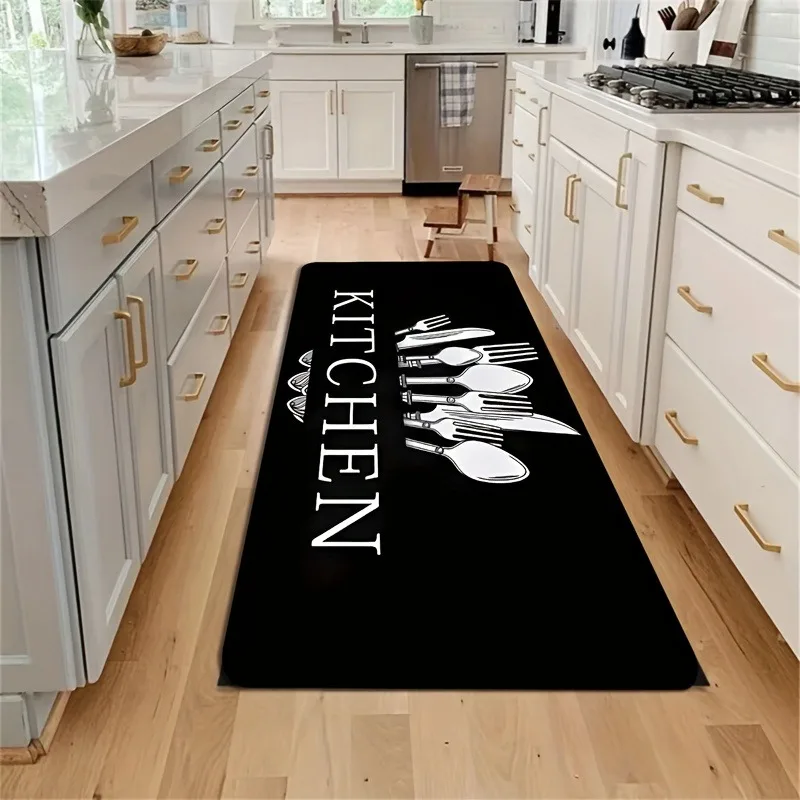 1 Piece Black Kitchen Floor Mat Bathroom Carpet Living Room Rug Bedroom Rug Entrance Mat Washable Non-Slip Carpet Room Decor view 4