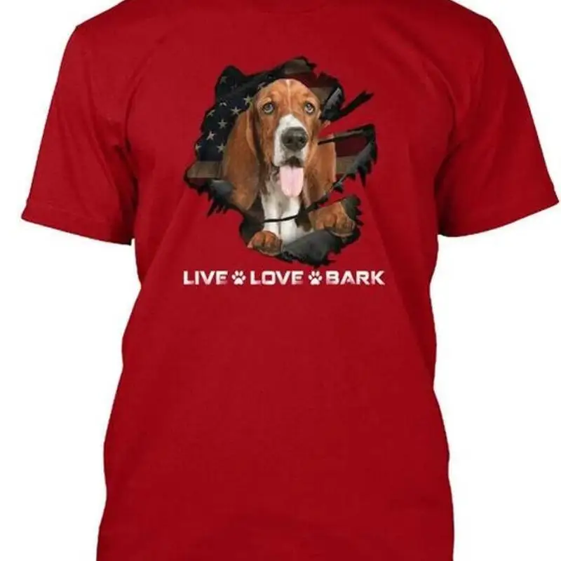 Basset Hound Flag Sticker Live Love Bark Size Premium T shirt M 2XL