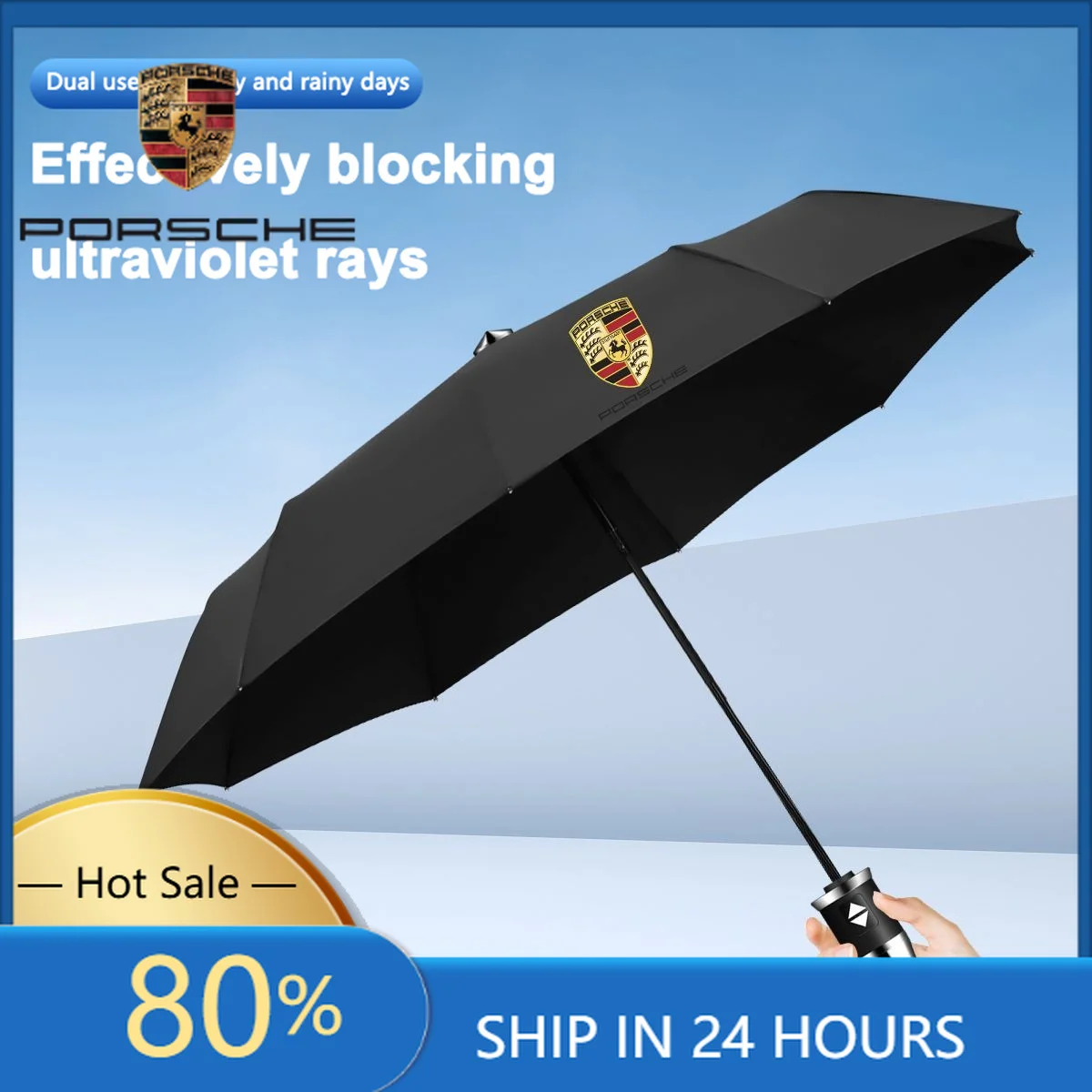 

Interior Stickers Fot Porsche Car Folding Umbrella Portable Automatic Sunshade For Porsche Boxster Cayman Cayenne 911 Macan Pana