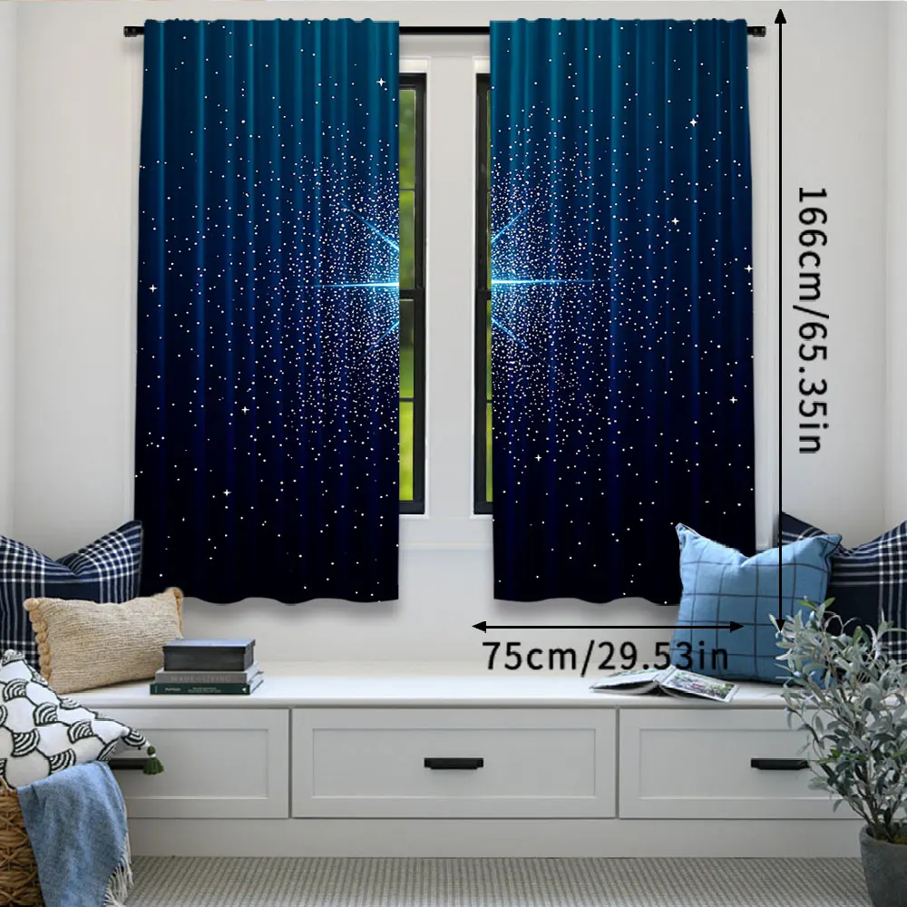 2Pcs Star Night Curtain Holy Christmas Star Blue Starry Sky Christmas Nativity Scene Star For Living Room Bedroom