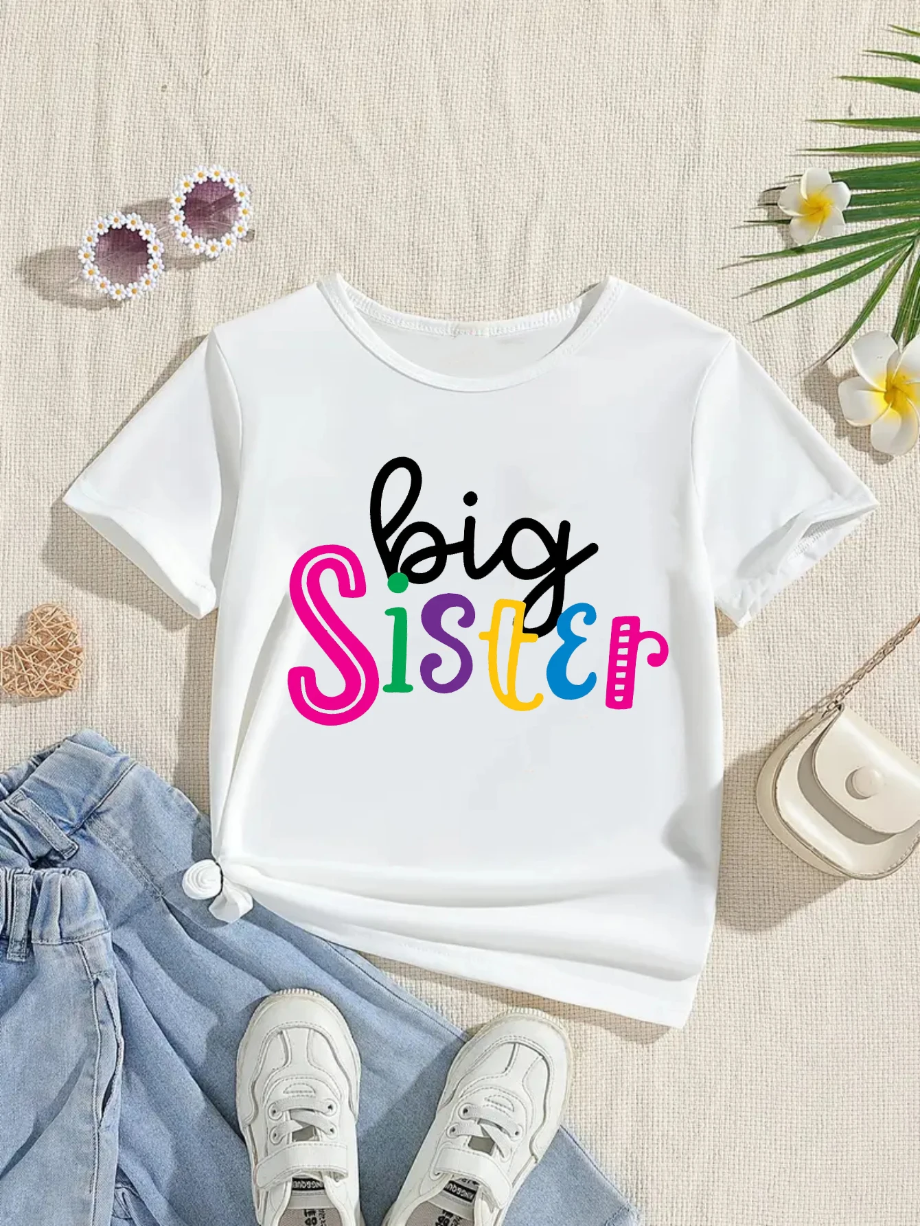 Colorful Big Sister Loading 2026 Printed T Shirt Girls Middler Sister Family Matching Tshirt Pregnancy Announcement Shirt