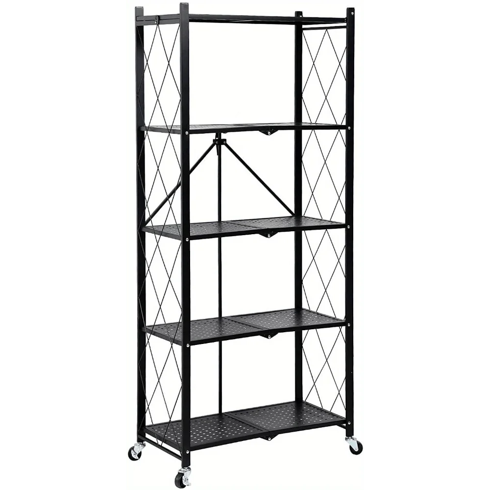 

3/4/5Tier Heavy Duty Foldable Metal Rack Storage Shelving Unit w/Wheel