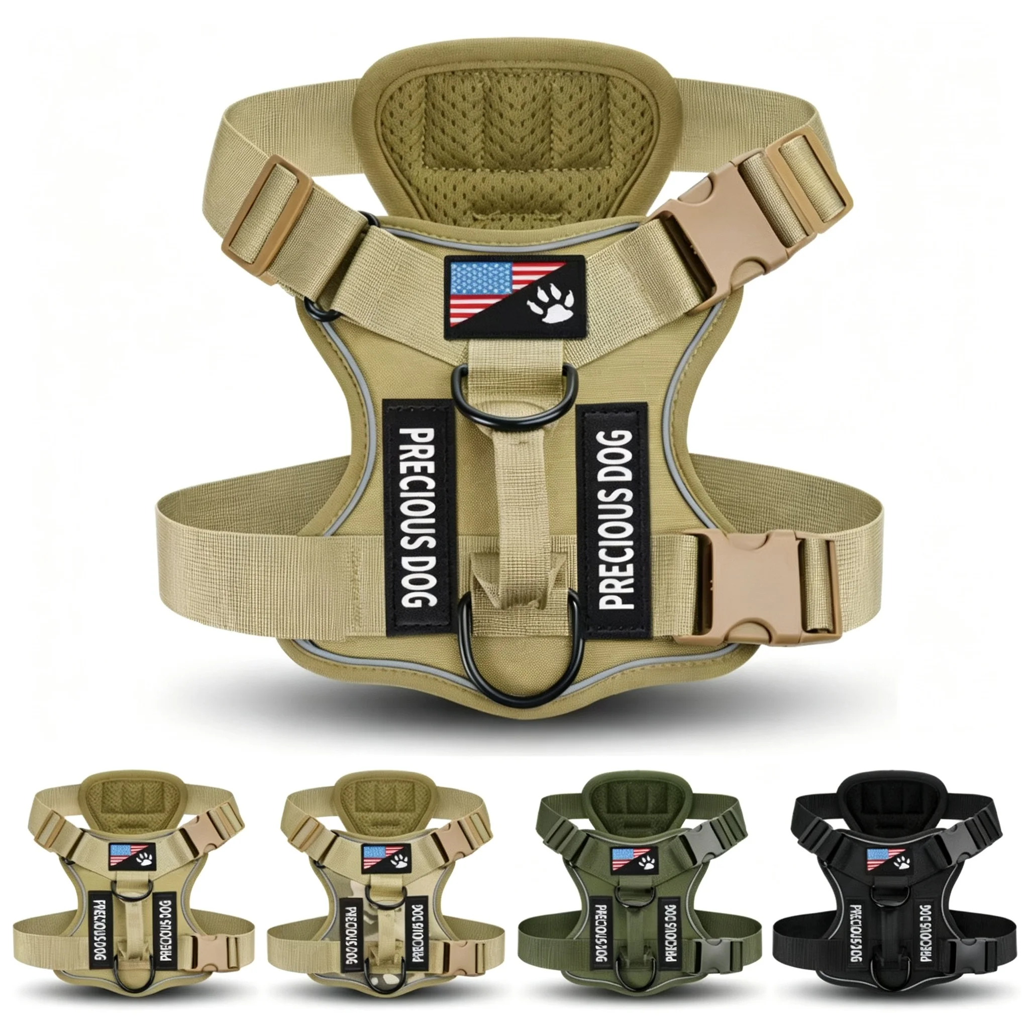 Tactical Service Dog Harness Dual D Ring ,Reflective Dog Vest Harness Adjustable Soft Oxford Pet Harness ,Inner Layer Mesh ,Easy