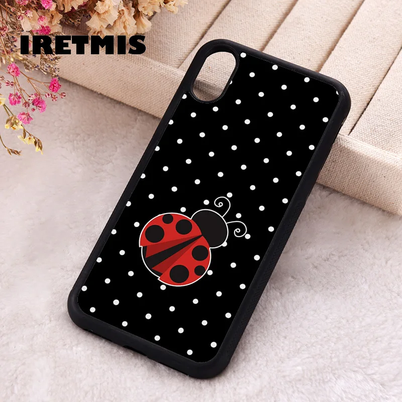 Iretmis Phone Cover Case For iPhone X XS Max XR 11 12 13 PRO MINI 14 15 16 Plus Silicone Ladybug Black And White Polka Dots