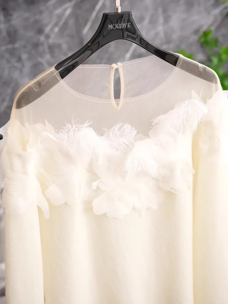 

Ele Swallow Ne Wool Knitted Sweater Embroidered oulder Bared Ladylike Knitwear Straight Cut Commute Sle