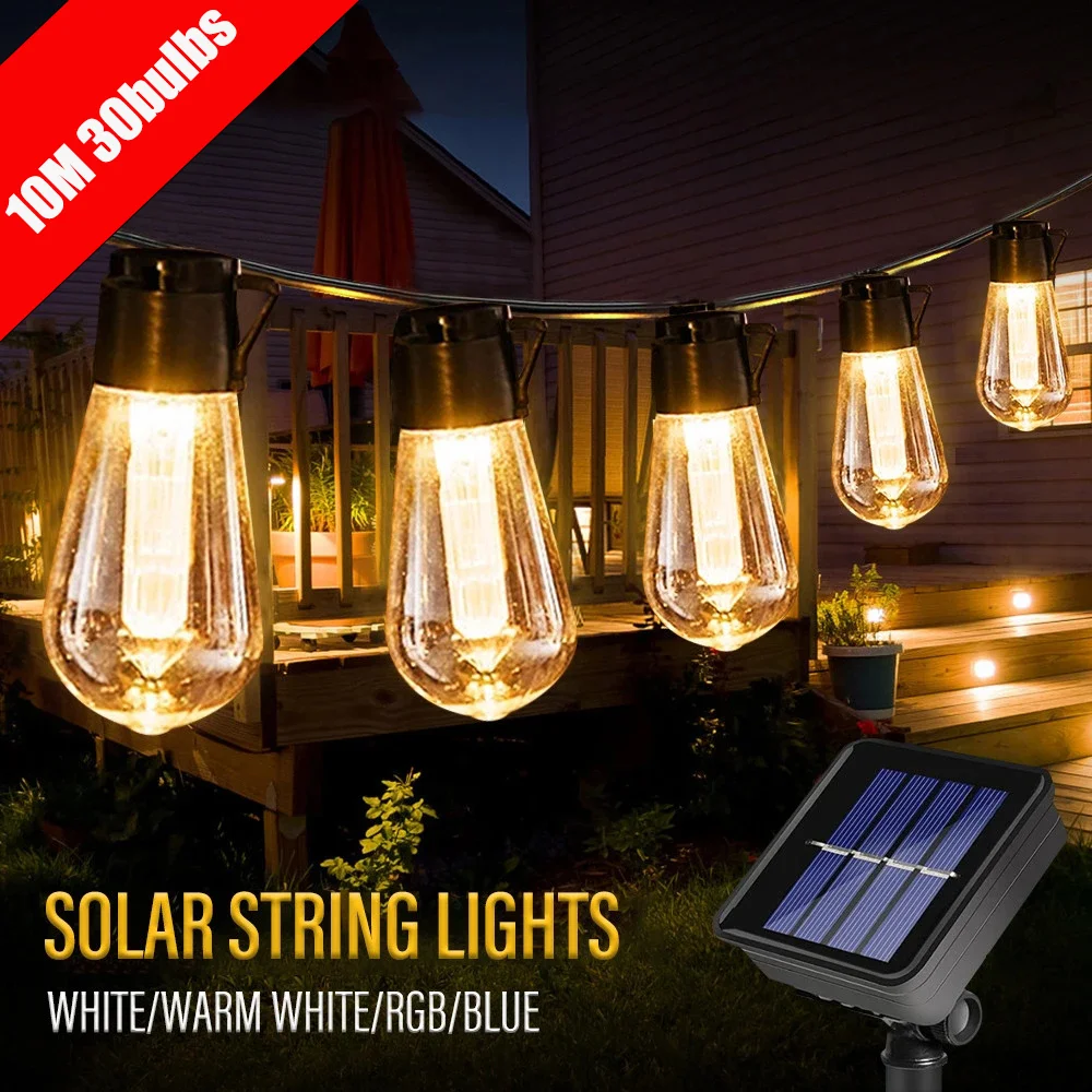 LED Solar String Lights IP65 Waterproof Outdoor Christmas Decoration Bulb Retro Holiday Garland Garden Furniture Fairy Lamp