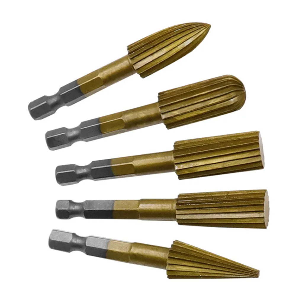 5PCS Woodworking Rotary File 6.35mm Hex Handle High-Speed Steel Special-Shaped File Wood Carving Jade Electric Polishing Head
