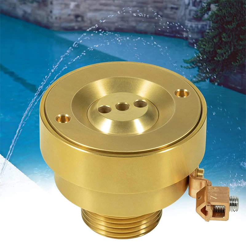 

3 Hole Pool Brass Deck Jet Nozzle with Ground Lug for Swimming Pool Spa Fountain Water Hole Pump, Triple Streams Jet Nozzle