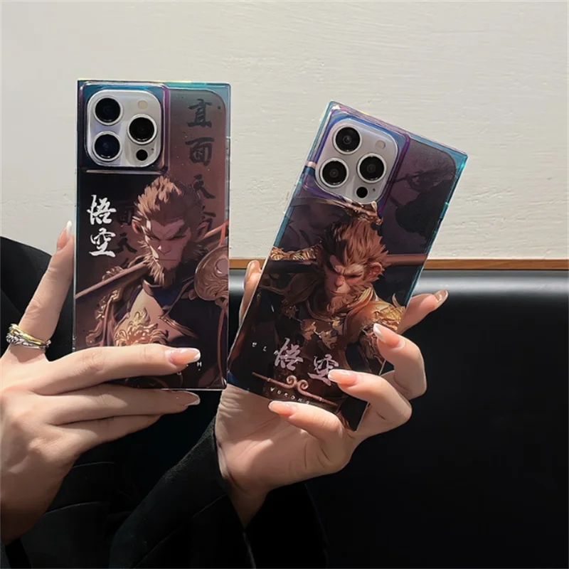 

Anime Monkey Black Myth Goku Chinese Culture Phone Case For iPhone 15 Pro Max 14 13 12Pro Square Laser Drop-resistant phone case