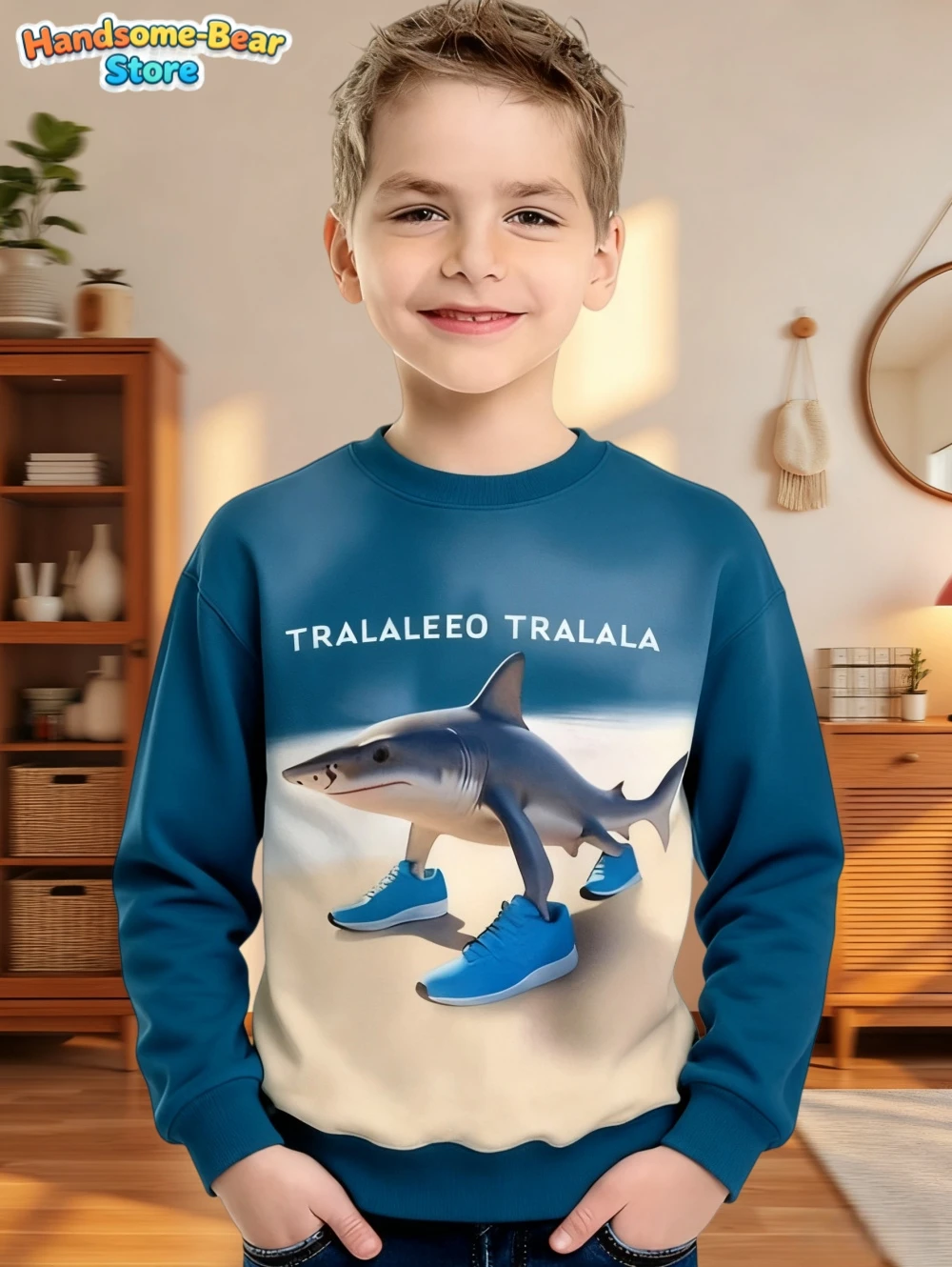 سويت شيرت للأولاد من Brainrot الإيطالي للخريف بأكمام طويلة ورقبة دائرية مع قلنسوة Tingtung Sahur Brainrot ملابس أطفال للأولاد #2