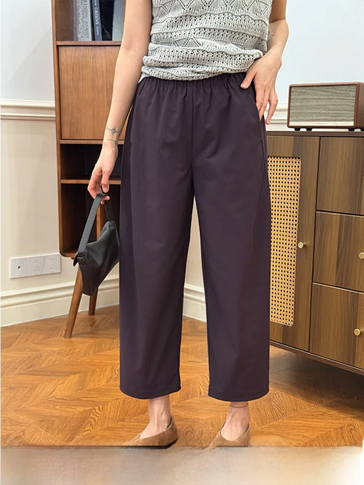 

Bebe Home Life Women's Straight Leg Nine-Piece Pants Elastic Waist Loose Fit Summer New Style Casual Trousers