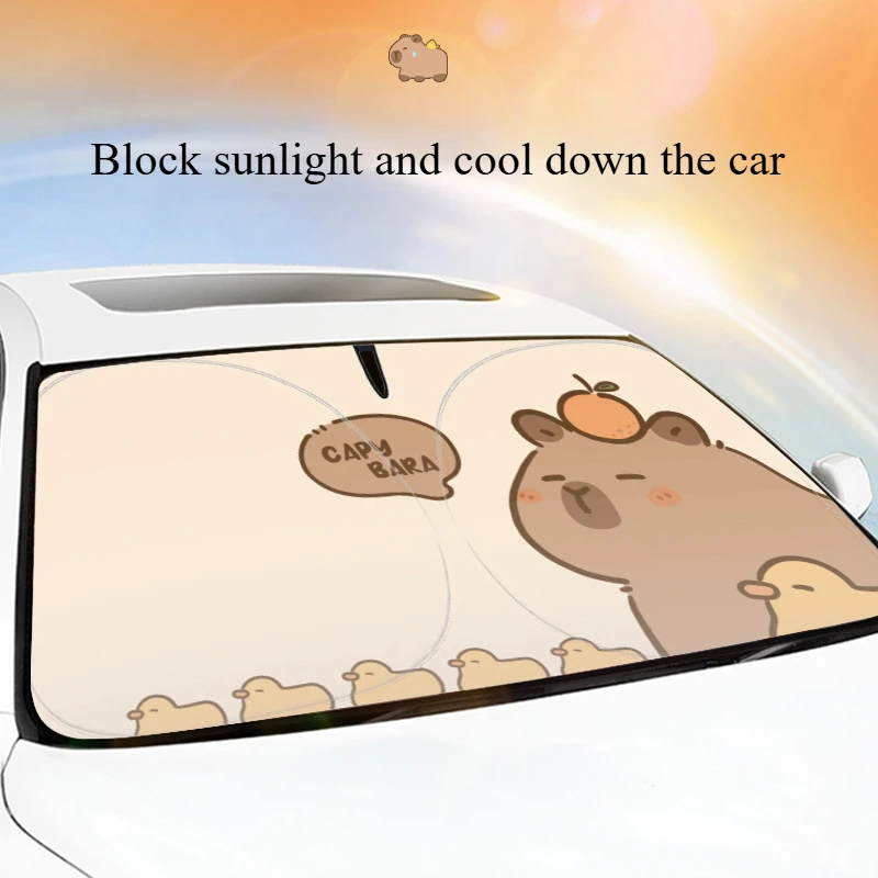

Capybara Cartoon Double Circle Car Sunshade Front Gear Heat Insulation Panel UV Protection Windshield Sunshades Auto Accessory