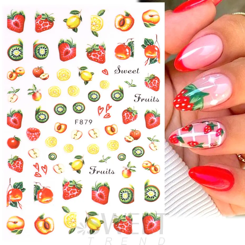 3D Pawpaw Fruit Nail Stickers Lemon Cherry Watermelon Summer Fruit Series Manicure Gel Polish Tattoo Sliders Nail Decoration BEF