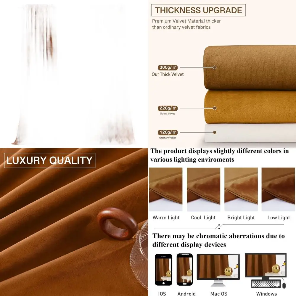 

Terracotta Velvet Curtains 96 Long, Light-Blocking Privacy Drapes for Patio/Dining Room, 2 Panels, W52 x L96