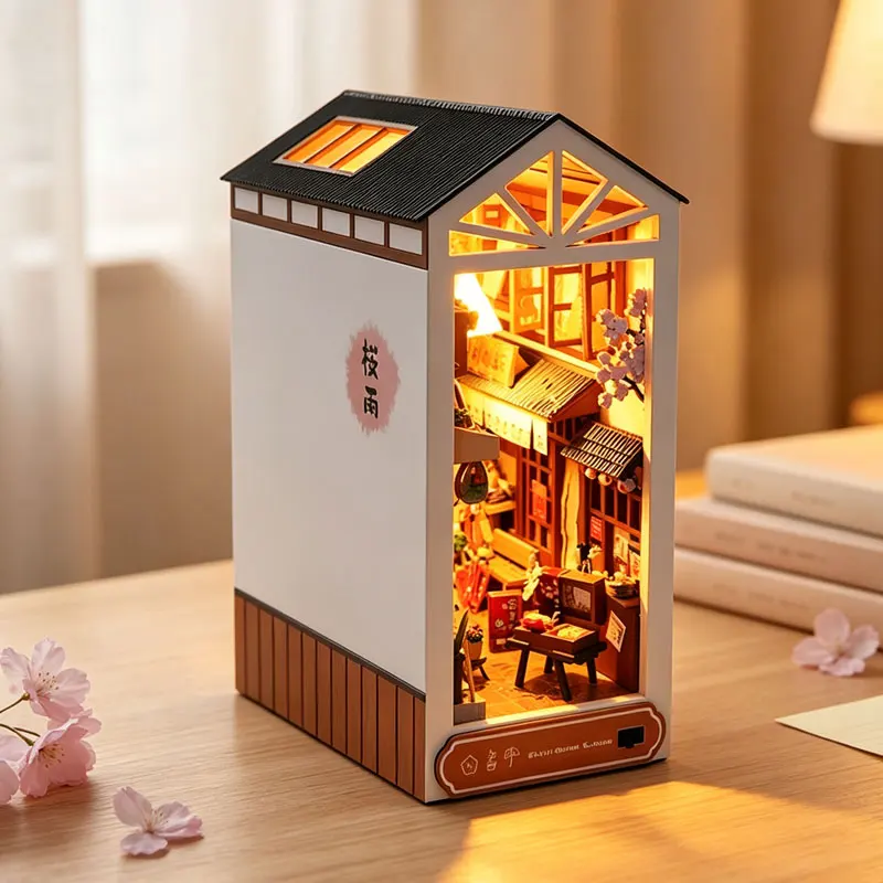DIY Wooden Book Nook Insert Kit 3D Puzzle Doll Houses Building Toys Bookends Bookshelf Home Decor DollHouses Toys For Xmas Gifts