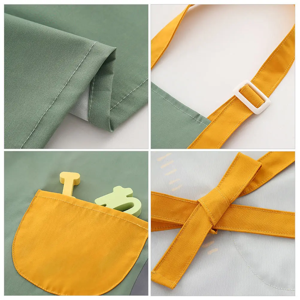 

1pc Kids Painting Cartoon Smock Adjustable Neck Children'S Smock Pocket Design Baby Apron Green Cartoon Art Craft Wear