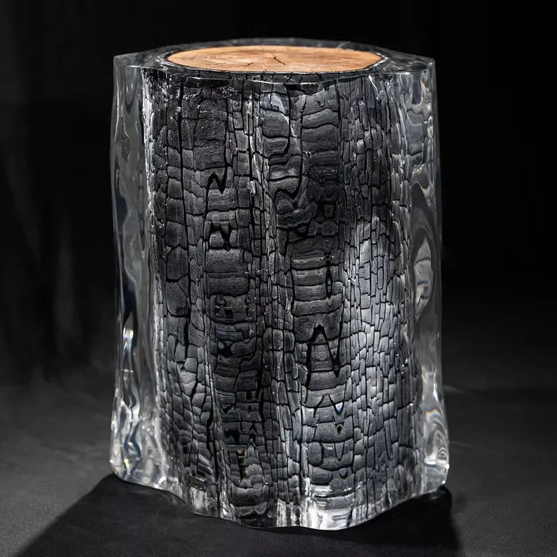 Natural Wood Stump Acrylic Coffee Table Edge Side Table Living Room Home Decor Paperweight Burning Wood Frame Decoration