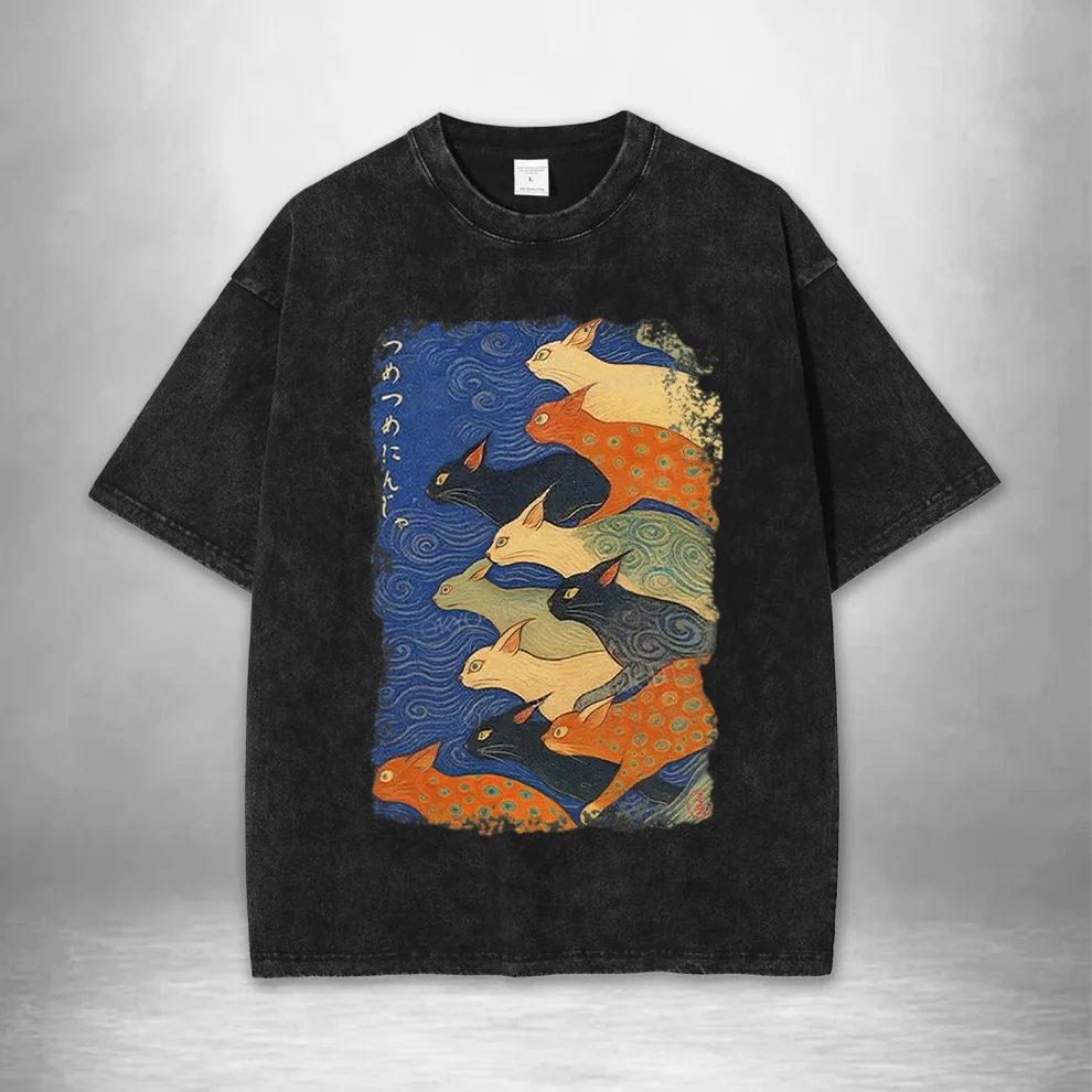 เสื้อยืดวินเทจลายมอธแมนในแสงจันทร์ ผ้าฝ้าย แขนสั้น ล้างสีแล้ว สำหรับผู้ชายและผู้หญิง ลายการ์ตูน ฮาราจูกุ สไตล์เรโทร เสื้อลำลอง ของขวัญสำหรับแฟนๆ