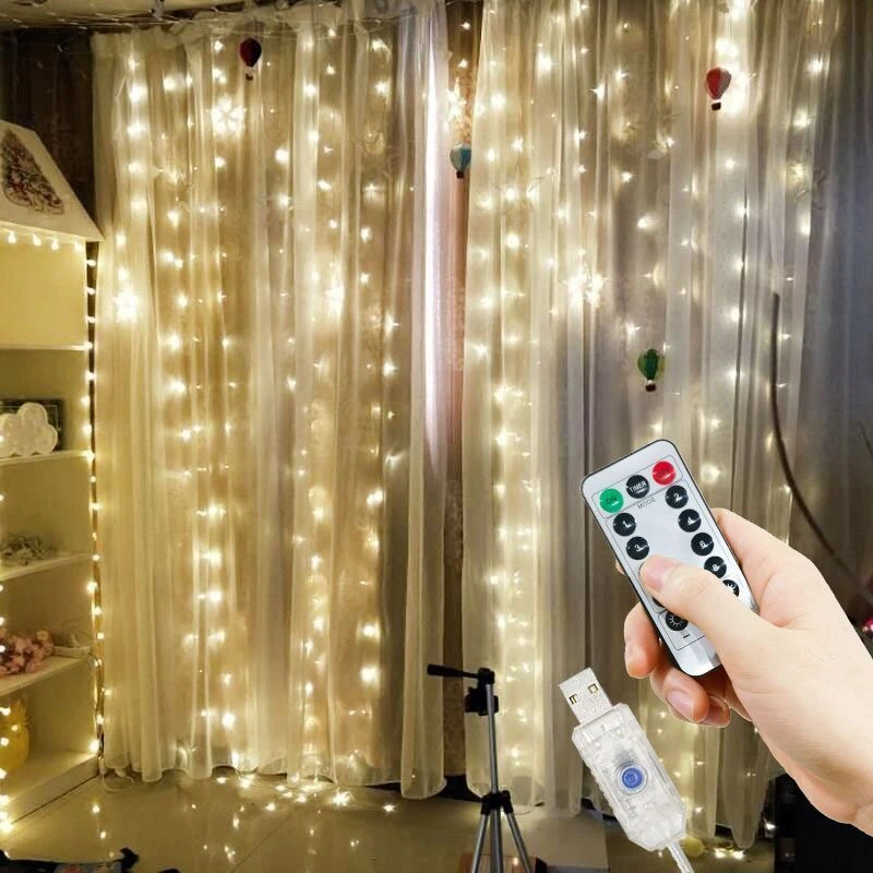 

LED 8 Modes Garland Christmas Curtain Lights Room 3/4/6M Remote Control String Light Decor for Wedding New Year Party Xmas Lamp