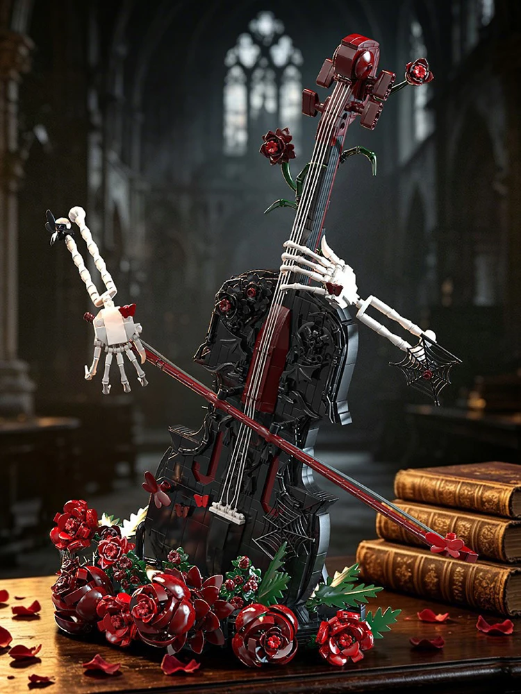 Idea Rote Rose Baustein „Lost Rhyme Chord Song“ Cello Lernspielzeug Skeletthand Konstruktionsbaustein-Sammlung für Geschenke – Detail 6
