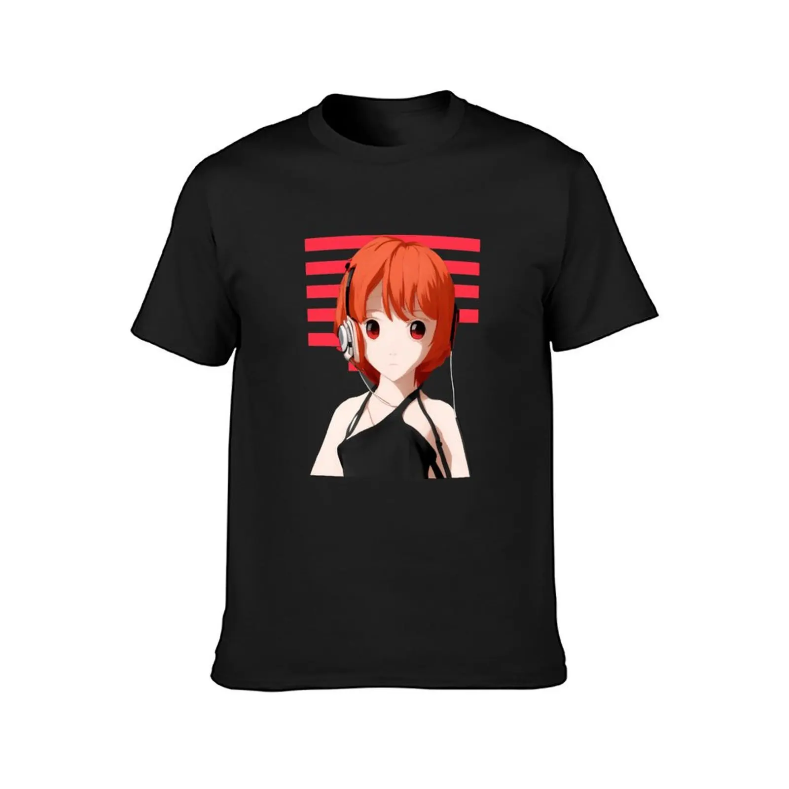 Japanese anime style young girl listening to music T-shirt boys whites aesthetic clothes T-shirt men