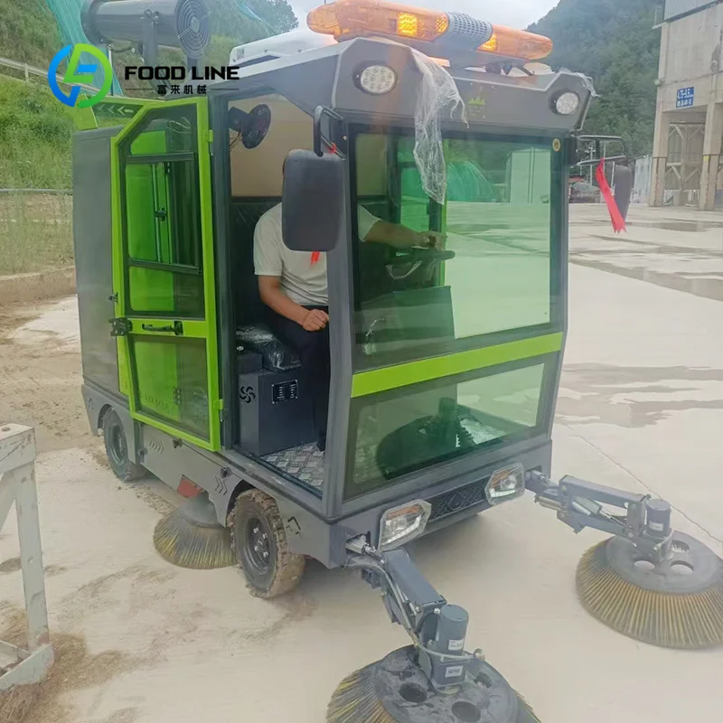 Customized fog cannon equipped ride‑on electric floor sweeper dust suppression cleaning machinery for factory plant outer road