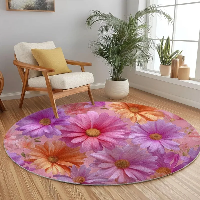 Sunflower Round Rug Geometric Spots Pattern Soft Non-slip Floor Mat Rustic Home Decor Circular Carpet for Living Room Bedroom