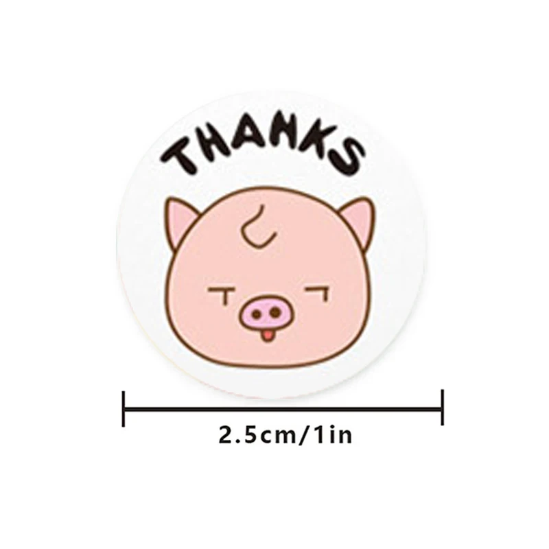 500Pcs Cute Animal Children Stickers Thank You Stickers Decorative Cat Frog Pig Circle Roll Seals Labels Chrome Paper Gift Tag