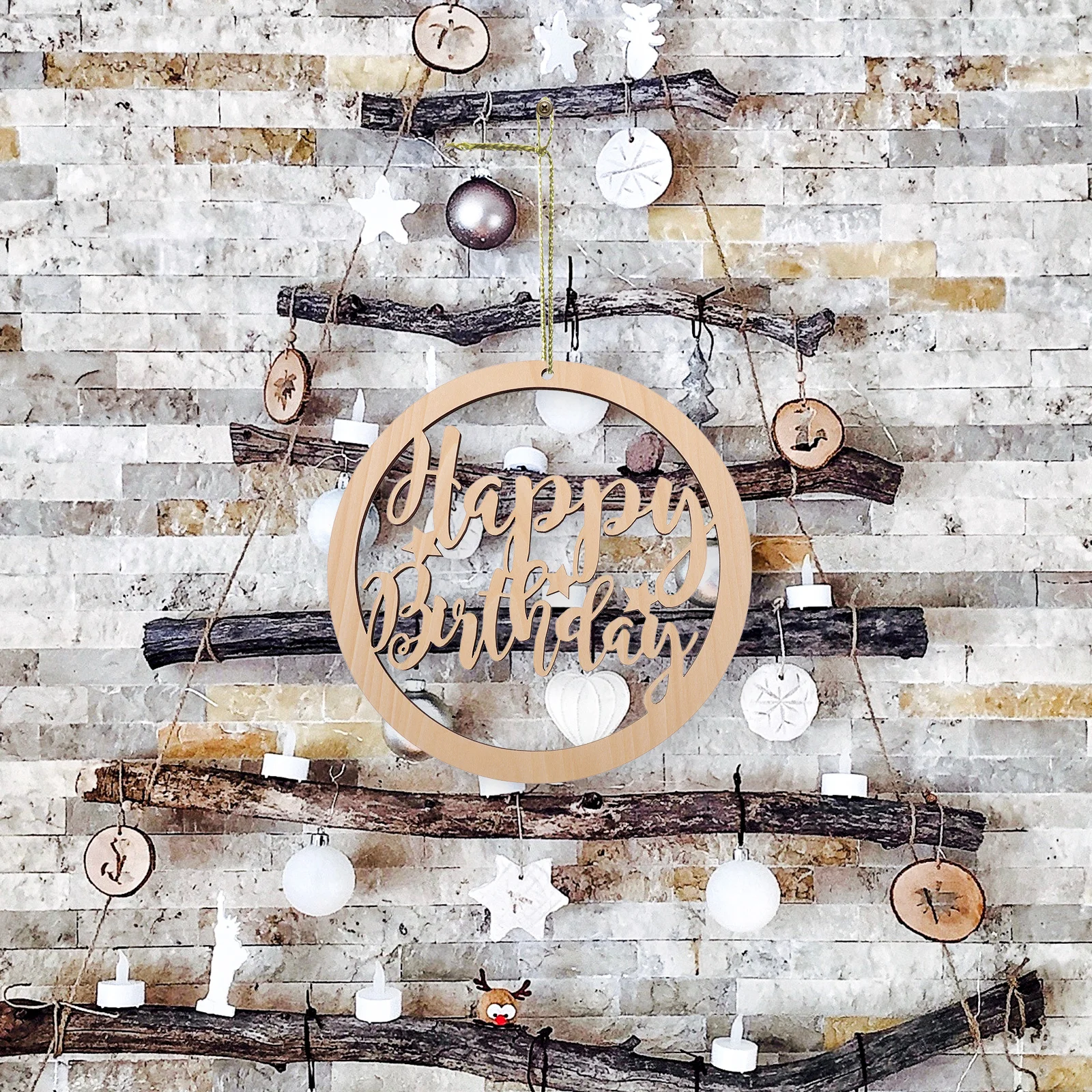 

1pc Wooden Birthday Decoration Sign Durable Hanging Plate For Party Scene Decorative Background Khaki Color Wood Hanging Board