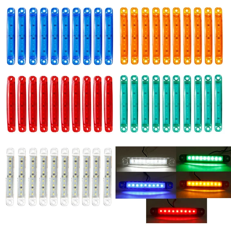 12V 24V 9 LED Car Auto Bus Truck Lorry Side Marker Trailer Light Rear Side Clearance Indicator Lamp Red+White+Yellow+Green+Blue