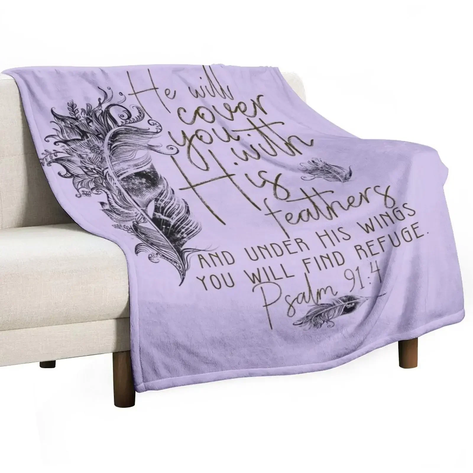 Psalm 91:4 Bible Scripture Feather Design Throw Blanket Hair Quilt Heavy blankets ands Soft Plaid for sofa Blankets