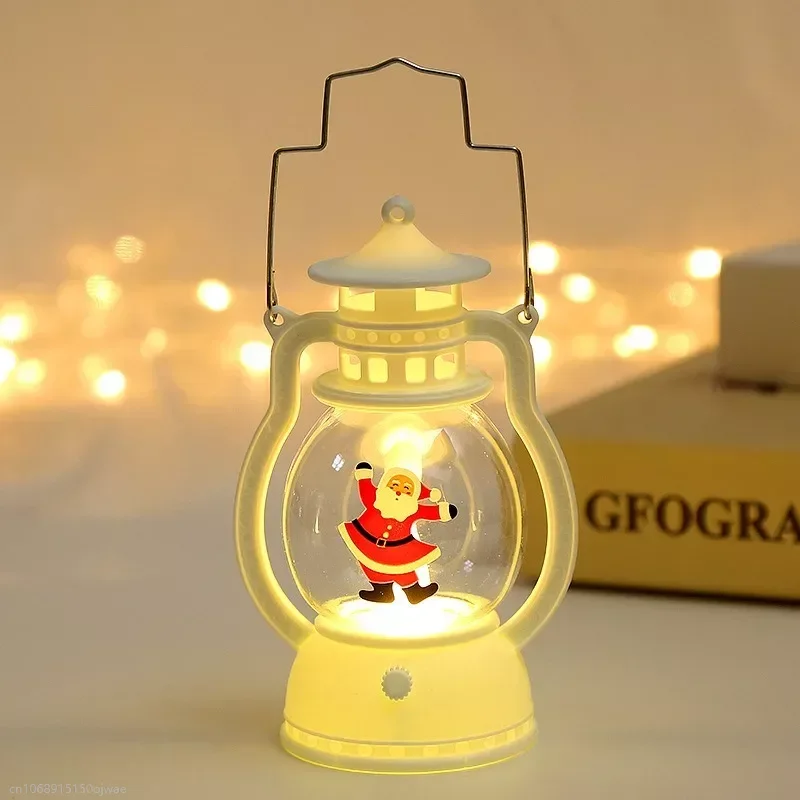 Christmas Small Night Light Portable Battery Powered Hanging Lanterns Festive Party Christmas Ornaments Santa Claus Decor LED