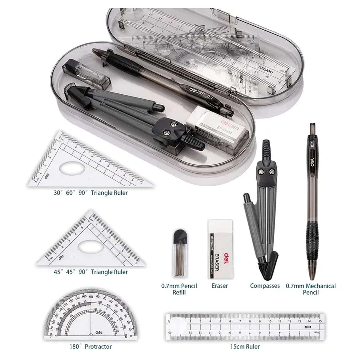 طقم بوصلة ومسطرة ديلي ، مجهز بمنقلة ، في من الرصاص ، قلم رصاص آلي ، 8 * *