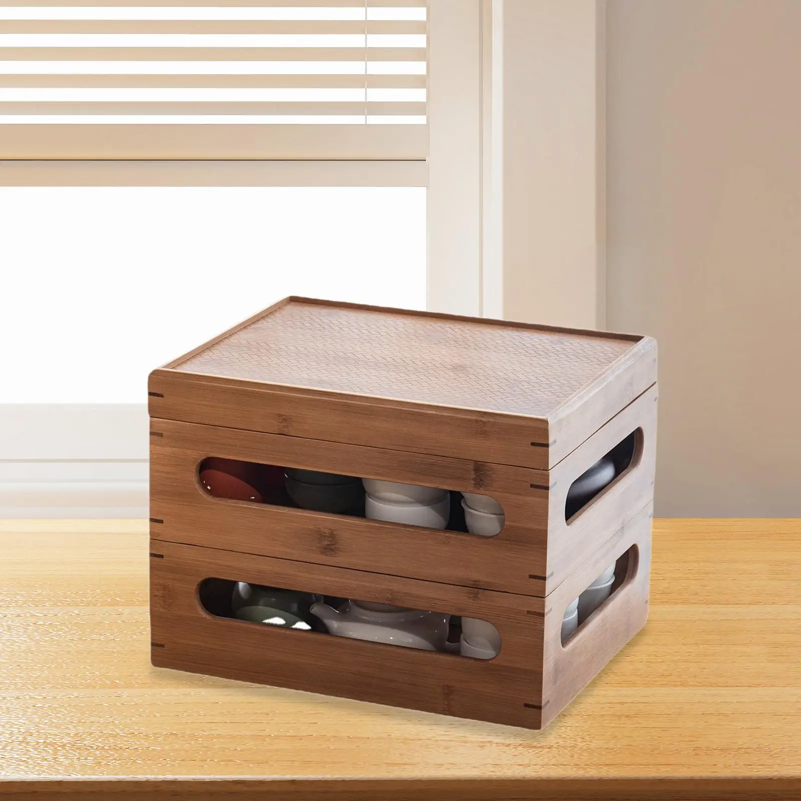 

Двухслойный деревянный органайзер для чайной посуды, универсальный набор подносов для сервировки китайского чая