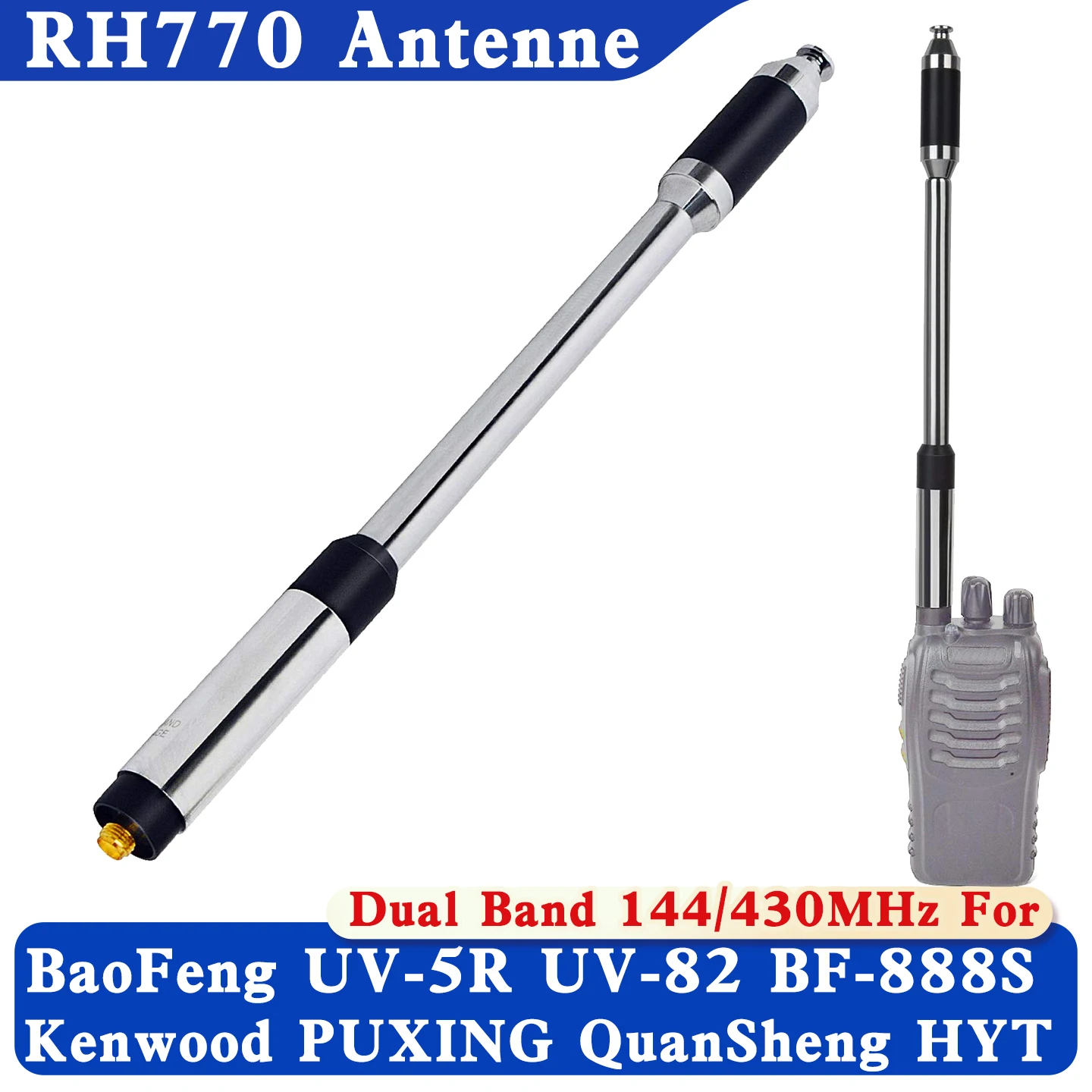 RH770 Telescopic Dual Band 144/430MHz High Gain SMA-Female/ Male/ BNC RH-770 Handheld Radio Antenna Baofeng/Kenwood Harvest