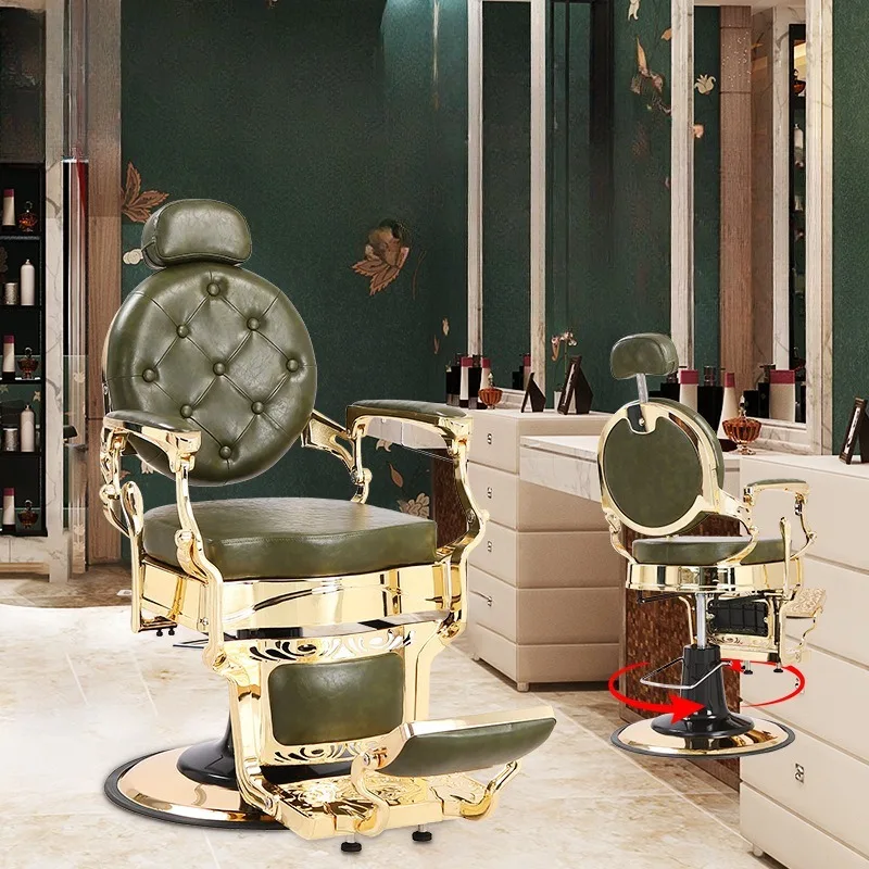 

Зеленое кресло для парикмахерской, ретро-кресло для парикмахерской с масляной обивкой.