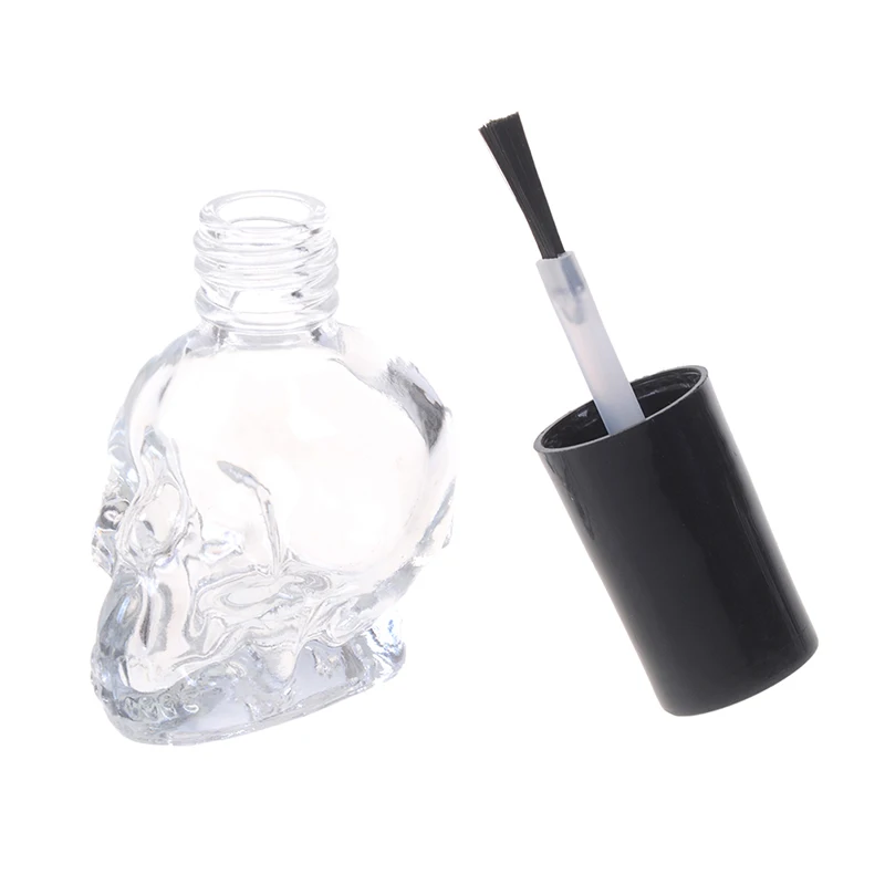 10pcs/lot 10ml Skull Empty Nail Polish Bottle With Black Small Brush Nail Art Container Glass Nail Oil Bottles