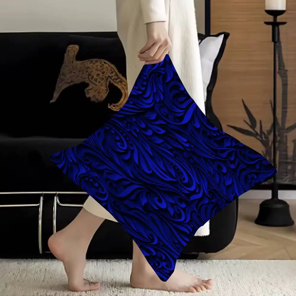 

Deep Blue Floral Swirls Cushion Cover Pillow Cover Decor Pillowcase Printed Cushion Case For Couch