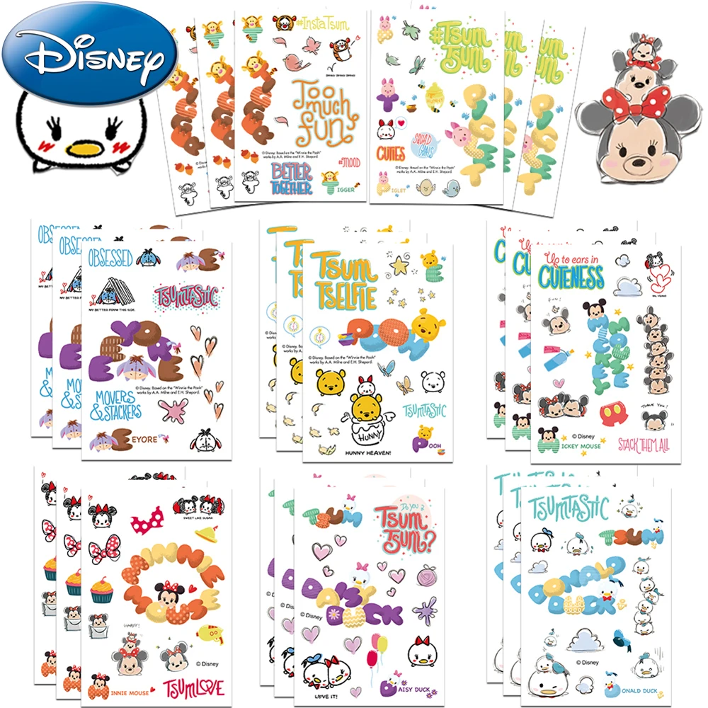 

8/16sheets Disney Mickey Mouse Tsum Tsum Cartoon Stickers Cute Anime Graffiti Decals Toy DIY Notebook Fridge PVC Sticker for Kid