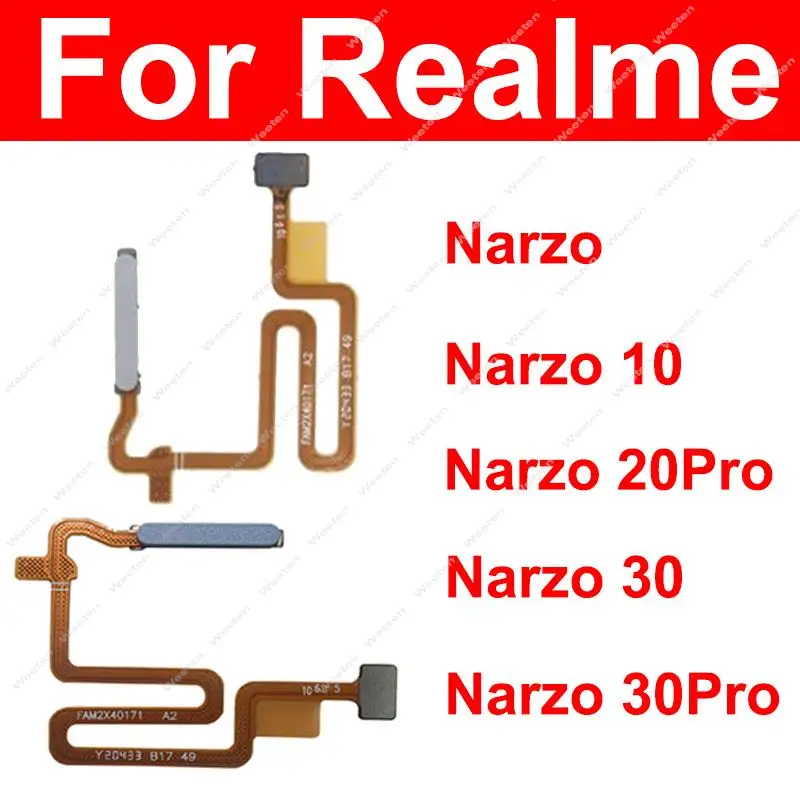 Fingerprint Sensor Flex Cable For Realme Narzo 10 20 30 Pro 4G 5G Power Button Home Unlock Touching Fingerpoint Parts