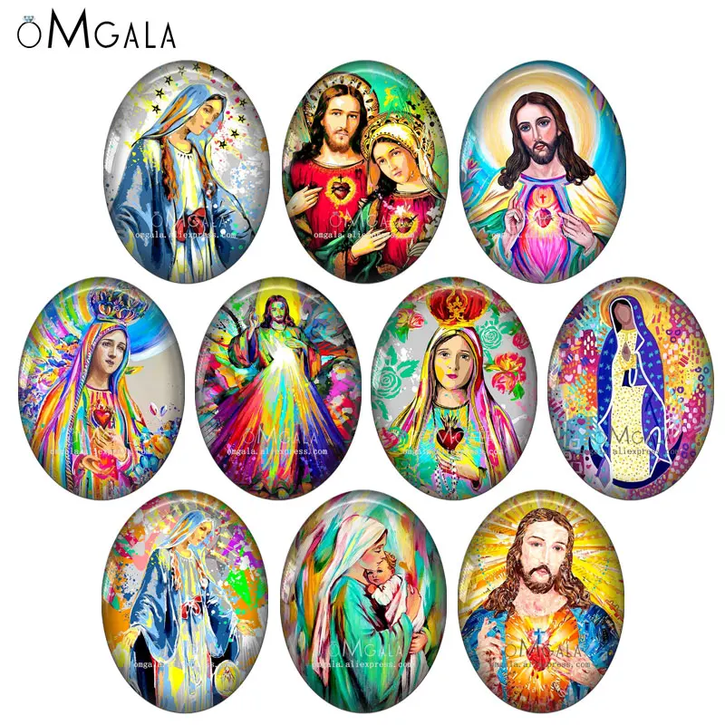 Watercolor Our Lady And Jesus Art Paintings 13x18mm/18x25mm/30x40mm Oval photo glass cabochon demo flat back Making findings