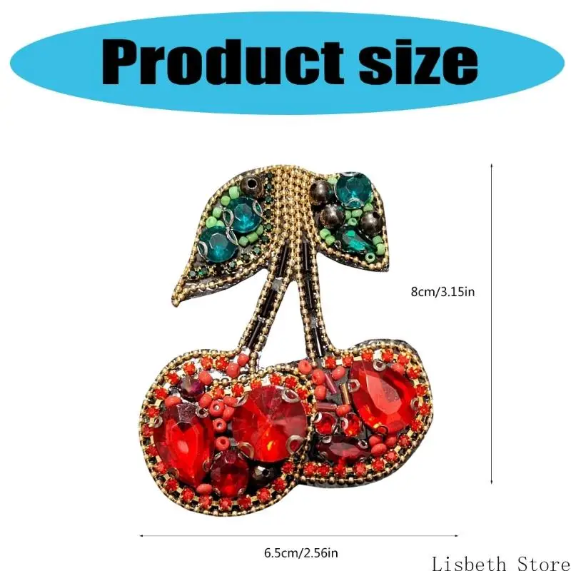124A Handmade Cherry Rhinestones Fabric Applique Sewing On Decors for Creative Designs
